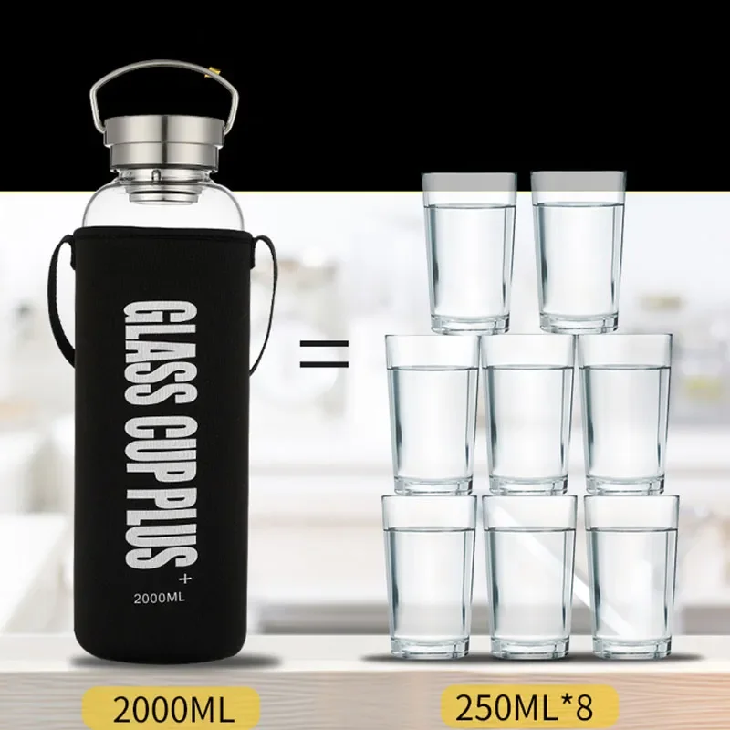 2L Glas-Wasserflasche mit Riem – Outdoor Sport Glass Water Bottle Bewertung und Preis